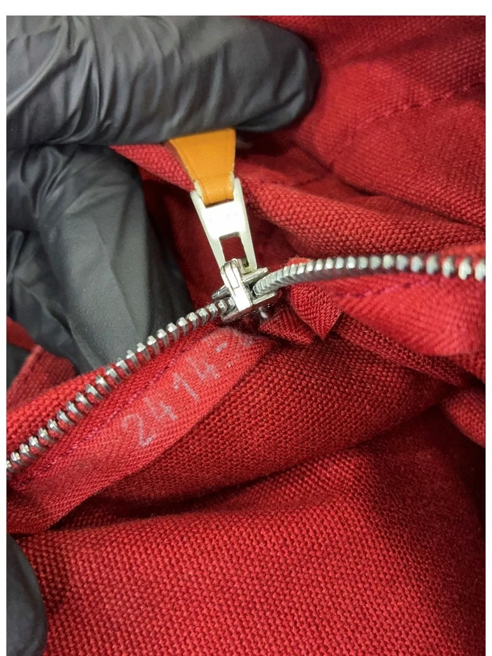 Hermes Burgundy Canvas Tote with Dark Stripe Accents